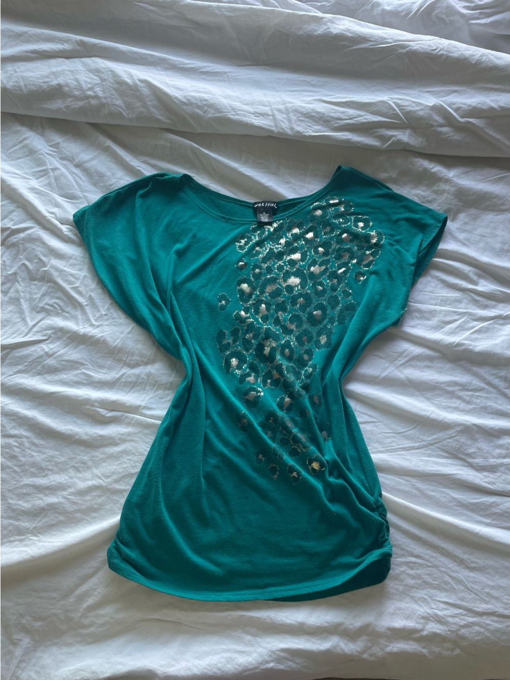 Vintage Y2K Wet Seal Teal Top with Metallic Leopard Print